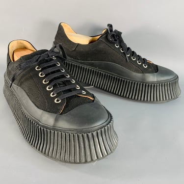 JIL SANDER Size 9 Black Canvas Twill Chunky Crepe Sole Sneakers