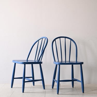 Vintage Blue Wooden Chairs - Scandinavian Elegance from the 60s 