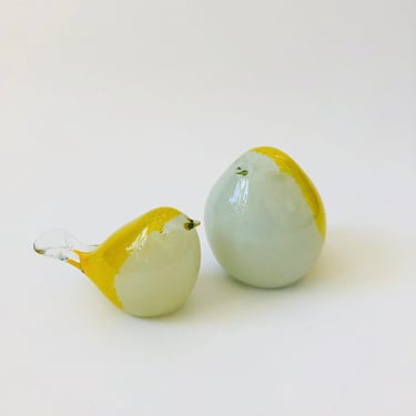 Yellow Art Glass Birds - Set of 2 