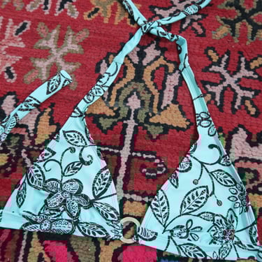 Vintage Y2K Aqua Blue Floral Print Bikini Top