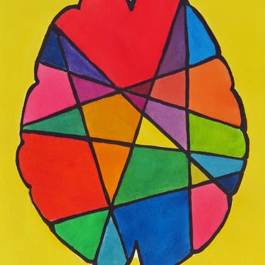 Stained Glass Brain 22 -  original watercolor painting - neuroscience art 