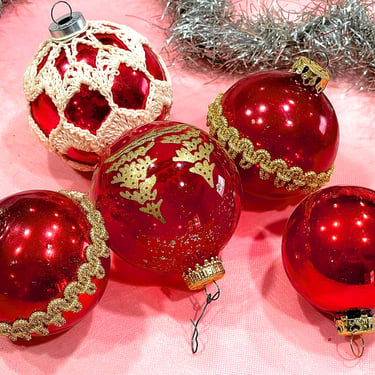 VINTAGE: 5pc - Glass Ornaments - Mercury Ornaments - Christmas Holiday Xmas - Decorations - Crafts 