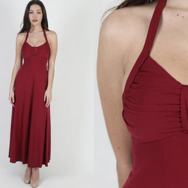 Maroon Disco Dancing Dress / Sexy Open Back Goddess Goddess Outfit / Spaghetti Strap Halter Cocktail Party Maxi 
