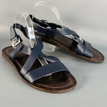SALVATORE FERRAGAMO Size 8 Navy Brown Leather Strappy Sandals