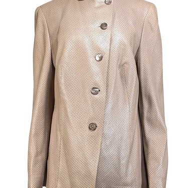 Akris - Beige Perforated Leather Blazer Sz 18