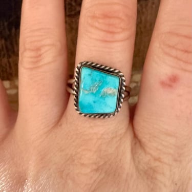 POINTED SQUARE TURQUOISE Sterling Silver Ring | S Skeets Hallmark | Native American Navajo Southwestern Jewelry | Southwestern | Size 8 