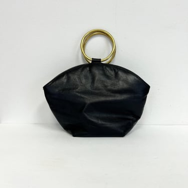 Vintage 1970s Leather Bucket Bag with Gold 