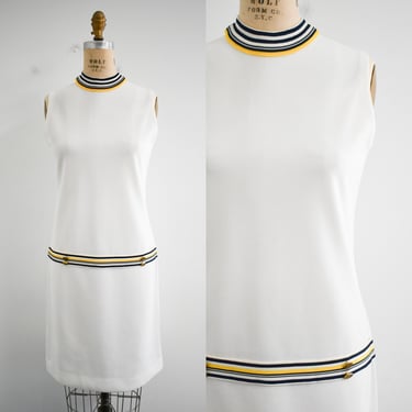 1960s White Knit Drop Waist Dress 