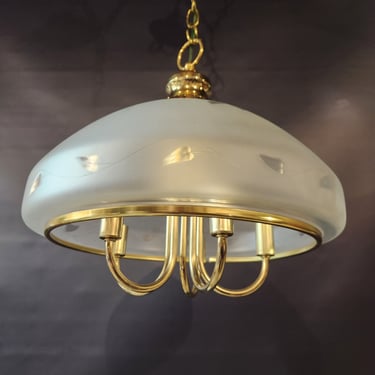 5 arm Brass Chandelier with Frosted Glass Shade 15.5" x 36"