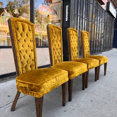 Glam It Up | Set of Four 70s High Back Gold Velvet Dining Chairs