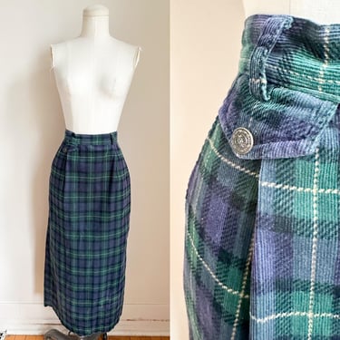 Vintage 1980s Plaid Corduroy Pencil Skirt / S 