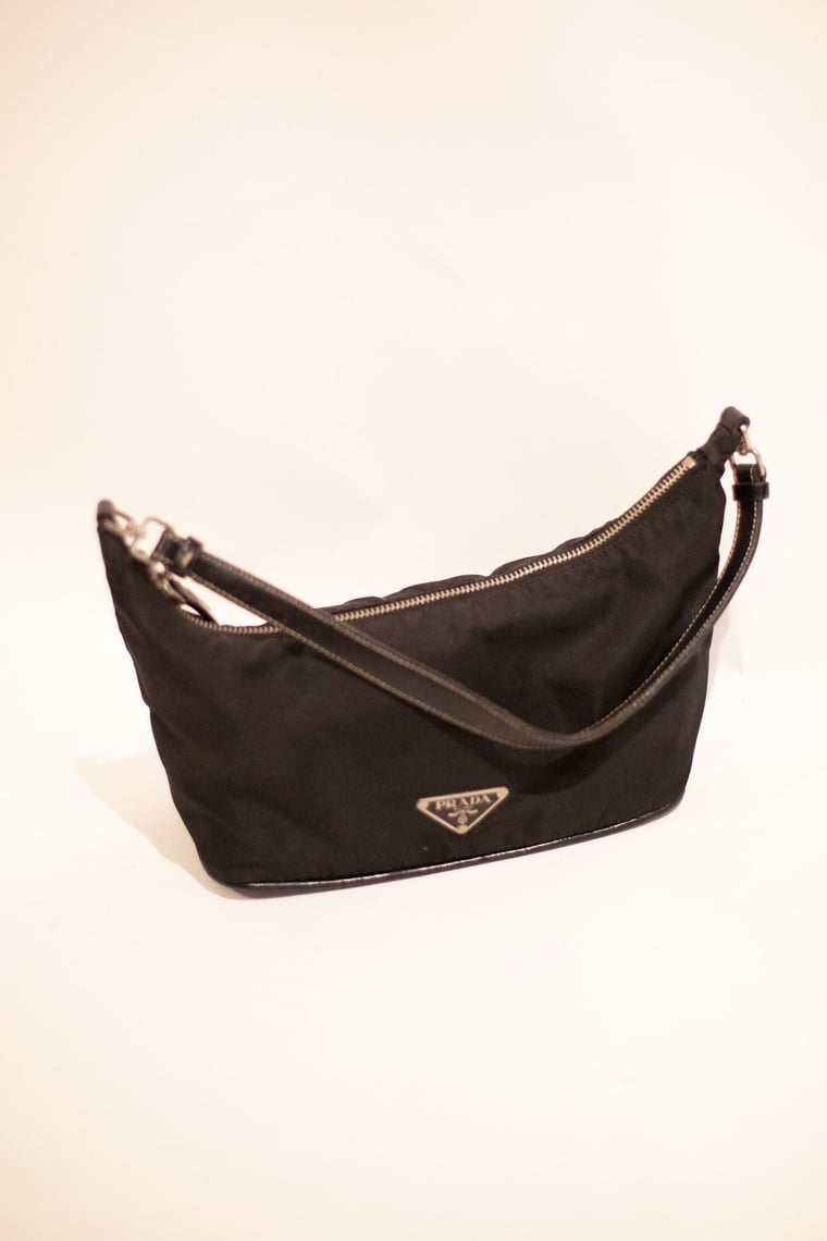 PRADA Nylon Mini Pochette Tessuto Shoulder Bag in Nero Vela, Backroom  Clothing