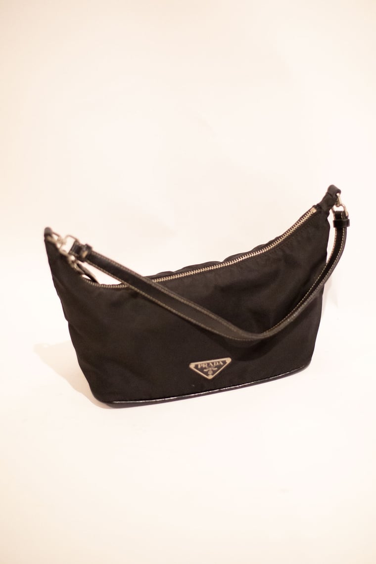 Prada Vintage Black Nylon Baguette Pochette Bag