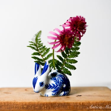 Delft Rabbit Flower Frog Vase 