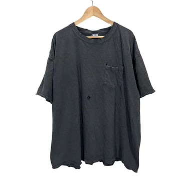 Vintage Faded Blank Black Super Distressed Pocket T-Shirt XXL