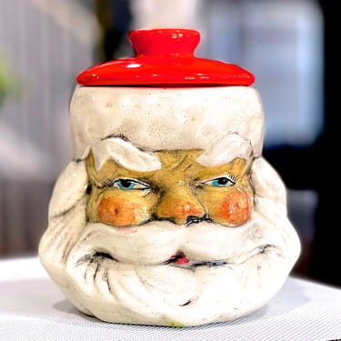 VINTAGE: Santa Jar with Lid - Christmas Holiday Decor 