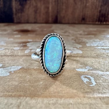 ADJUSTABLE OPAL Sterling Silver and Lab Opal Ring | Navajo Style Handmade Jewelry, Native American Southwestern | Adjustable Ring 