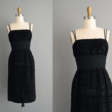 Vintage 1950s Dress | Pixie Of California Black Textured Cocktail Party Wiggle Dress | XS 