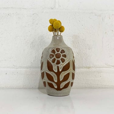 Vintage Small Vase Mid Century Stoneware Pottery David Stewart Style Flower Power Floral Bud 1960s 