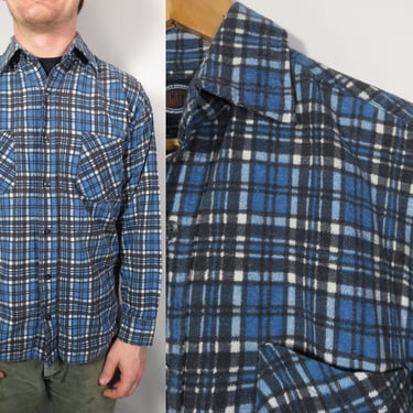 Vintage 90s Blue Plaid Flannel Shirt Button Up Worn In Boyfriend Unisex Size M/L 