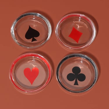 Playing Card Suit Coasters Set, Vintage Glass Poker Card Ashtray Set 