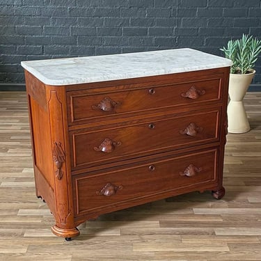 Antique American Walnut & Marble Top Dresser with Three Drawers, c.1900’s 