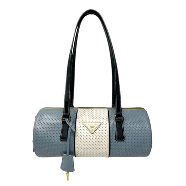 Prada Blue Leather Perforated Cylinder Bag