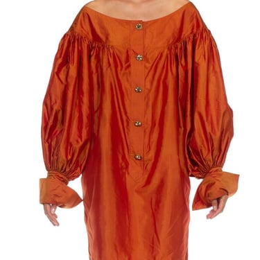 1980S Norbury And Osuna Orange Iridescent Silk Taffeta Dress 