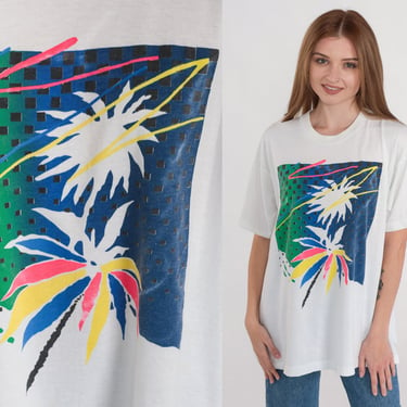 Palm Tree T-Shirt 90s Beach Shirt Tropical Graphic Tee Surfer TShirt Retro Colorful Abstract Single Stitch Vintage 1990s Extra Large xl 