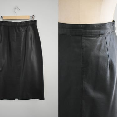 1980s Cedars Black Leather Pencil Skirt 