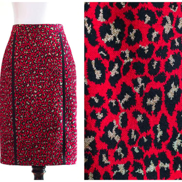 1990s Red Animal Print Sheath Skirt 