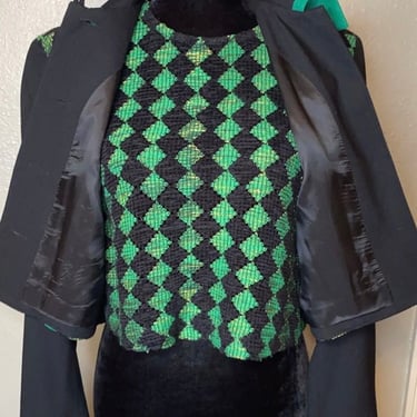 Designer top and cropped blazer checkered green and black by Howard Wolf Dallas, Texas 
