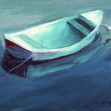 Original Painting - Boat - Seascape - 8x10 inch -Acrylic - Impressionist - Small Painting-Angela Ooghe 