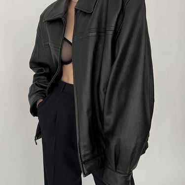 Vintage Noir Leather Bomber Jacket