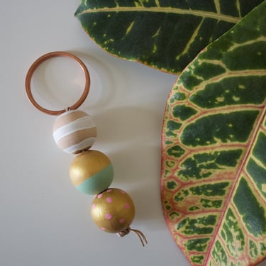 Painted Wooden Beaded Brass Keychain 