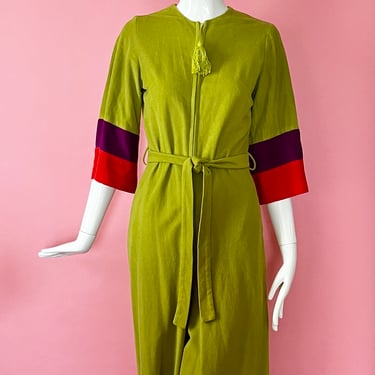 Xs/S 1970s does 1940s Colorblock Flannel Loungewear Jumpsuit 