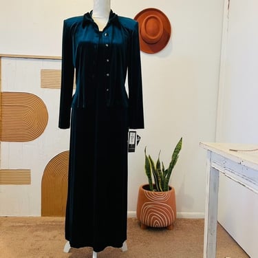 Vintage 90s Deadstock Blue Velvet Two Piece Summer Dress & Open Back Jacket Set 