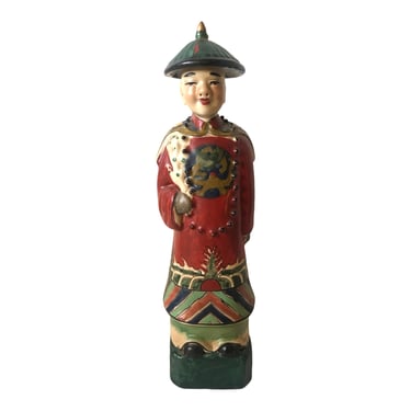 Vintage Marked Chinese Wucai Porcelain Qing Dynasty Qianlong Emperor 11.5” Figurine 