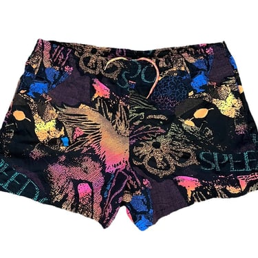 Vintage 90's Speedo Black Neon Print Spellout Swim Trunks Shorts Large EUC