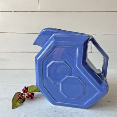 Vintage Alamo Pottery Art Deco Creamer, Pitcher // Vintage Blue Hexagon Pitcher, Rustic Blue Pitcher // Perfect Gift 