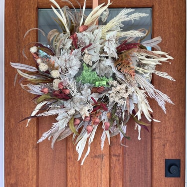 Boho Copper, Ivory and Burnt Orange Fall wreath, Halloween Wreath, Boho Fall Decor 