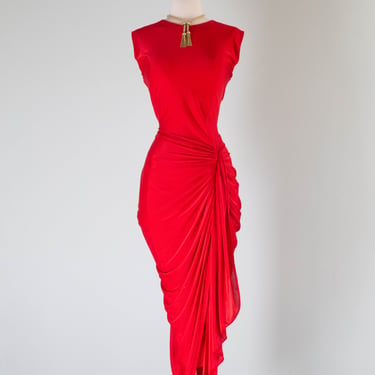 Sizzling 1980's Crimson Femme Fatale Evening Dress / Medium