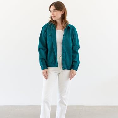 Vintage Emerald Green Single Pocket Work Jacket | Unisex Cotton Utility | Made in Italy | M L | IT405 