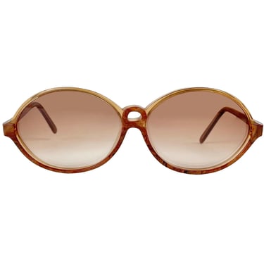 Roberta di Camerino 1970s Vintage R-Shaped Brown Marble Oval Sunglasses 