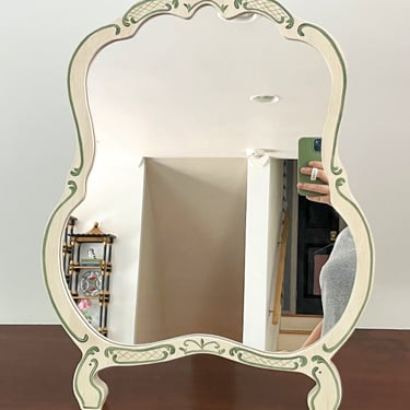 Vintage Style White Wood Vanity Table Mirror. 