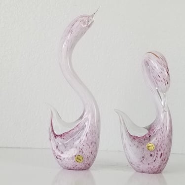 Italian Pink Murano Glass Swans A Pair . 