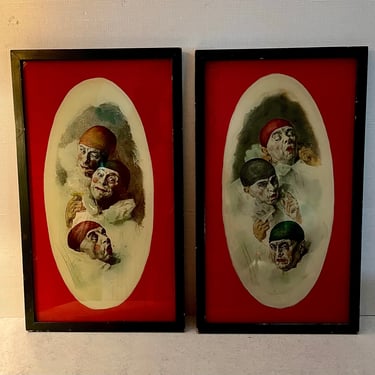 Pair Antique French Pierrot Colored Engravings Armand Henrion 