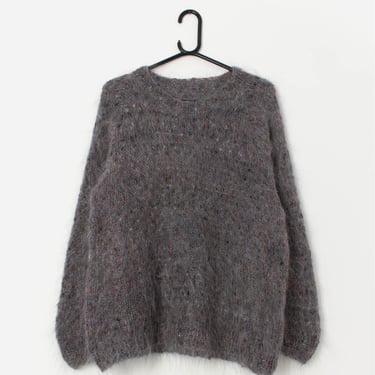 Vintage handknitted grey fluffy jumper - Medium / Large 