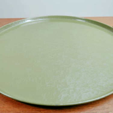 Vintage Large Kyes 16" Round Tray | Henry Allen Kyes | Moire Glaze | Pasadena California | Green with Gold Handles 