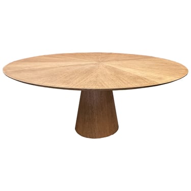 Mid Century Style Round Oak Dining Table with Pedestal Base